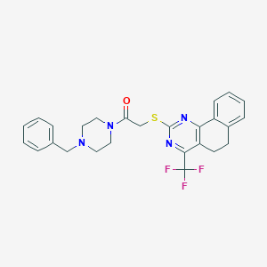 1-(4-Benzylpiperazin-1-yl)-2-{[4-(trifluoromethyl)-5,6-dihydrobenzo[h]quinazolin-2-yl]sulfanyl}ethanone