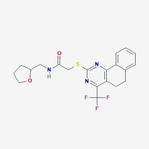 molecular formula C20H20F3N3O2S B319640 N-(tetrahydro-2-furanylmethyl)-2-{[4-(trifluoromethyl)-5,6-dihydrobenzo[h]quinazolin-2-yl]sulfanyl}acetamide 