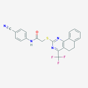 molecular formula C22H15F3N4OS B319645 N-(4-cyanophenyl)-2-{[4-(trifluoromethyl)-5,6-dihydrobenzo[h]quinazolin-2-yl]sulfanyl}acetamide 