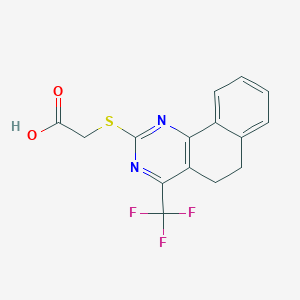 molecular formula C15H11F3N2O2S B319647 (4-Trifluoromethyl-5,6-dihydro-benzo[h]quinazolin-2-ylsulfanyl)-acetic acid 