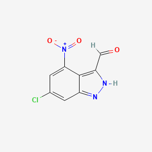 molecular formula C8H4ClN3O3 B3196479 6-Chloro-4-nitro-1H-indazole-3-carbaldehyde CAS No. 1000342-42-6