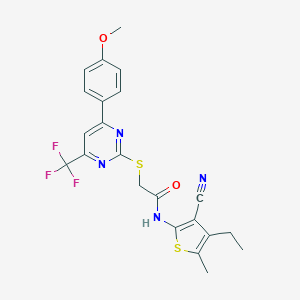 N-(3-cyano-4-ethyl-5-methyl-2-thienyl)-2-{[4-(4-methoxyphenyl)-6-(trifluoromethyl)-2-pyrimidinyl]sulfanyl}acetamide