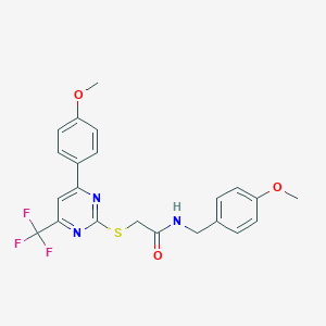 molecular formula C22H20F3N3O3S B319657 N-(4-methoxybenzyl)-2-{[4-(4-methoxyphenyl)-6-(trifluoromethyl)-2-pyrimidinyl]sulfanyl}acetamide 