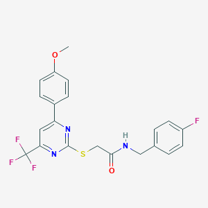 molecular formula C21H17F4N3O2S B319658 N-(4-fluorobenzyl)-2-{[4-(4-methoxyphenyl)-6-(trifluoromethyl)-2-pyrimidinyl]sulfanyl}acetamide 
