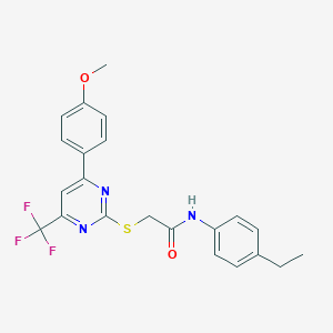 molecular formula C22H20F3N3O2S B319659 N-(4-ethylphenyl)-2-{[4-(4-methoxyphenyl)-6-(trifluoromethyl)-2-pyrimidinyl]sulfanyl}acetamide 
