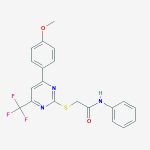 2-{[4-(4-methoxyphenyl)-6-(trifluoromethyl)-2-pyrimidinyl]sulfanyl}-N-phenylacetamide