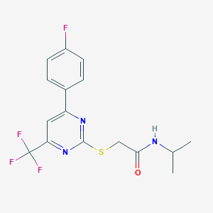 molecular formula C16H15F4N3OS B319667 2-{[4-(4-fluorophenyl)-6-(trifluoromethyl)-2-pyrimidinyl]sulfanyl}-N-isopropylacetamide 
