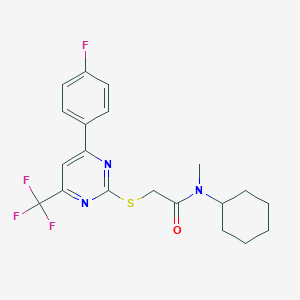 molecular formula C20H21F4N3OS B319671 N-cyclohexyl-2-{[4-(4-fluorophenyl)-6-(trifluoromethyl)-2-pyrimidinyl]sulfanyl}-N-methylacetamide 