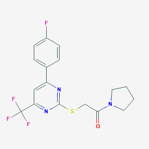 molecular formula C17H15F4N3OS B319672 4-(4-Fluorophenyl)-2-[(2-oxo-2-pyrrolidin-1-ylethyl)thio]-6-(trifluoromethyl)pyrimidine 