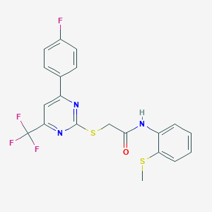 2-{[4-(4-fluorophenyl)-6-(trifluoromethyl)-2-pyrimidinyl]sulfanyl}-N-[2-(methylsulfanyl)phenyl]acetamide