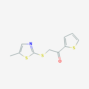 molecular formula C10H9NOS3 B3196750 2-[(5-Methyl-1,3-thiazol-2-yl)sulfanyl]-1-(thiophen-2-yl)ethan-1-one CAS No. 1000932-25-1
