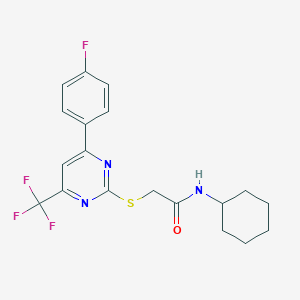 molecular formula C19H19F4N3OS B319678 N-cyclohexyl-2-{[4-(4-fluorophenyl)-6-(trifluoromethyl)-2-pyrimidinyl]sulfanyl}acetamide 