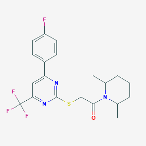 molecular formula C20H21F4N3OS B319679 2-(2,6-Dimethyl-1-piperidinyl)-2-oxoethyl 4-(4-fluorophenyl)-6-(trifluoromethyl)-2-pyrimidinyl sulfide 