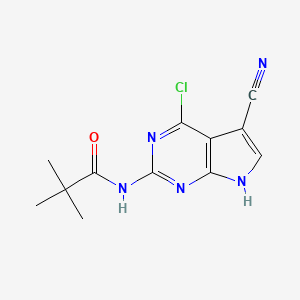molecular formula C12H12ClN5O B3196802 N-(4-chloro-5-cyano-7H-pyrrolo[2,3-d]pyrimidin-2-yl)pivalamide CAS No. 1000981-99-6