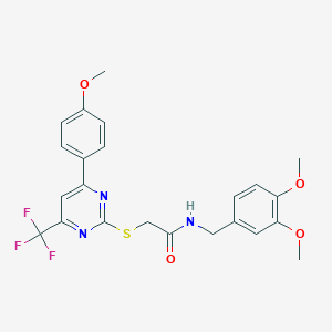 molecular formula C23H22F3N3O4S B319686 N-(3,4-dimethoxybenzyl)-2-{[4-(4-methoxyphenyl)-6-(trifluoromethyl)-2-pyrimidinyl]sulfanyl}acetamide 