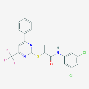 molecular formula C20H14Cl2F3N3OS B319690 N-(3,5-dichlorophenyl)-2-{[4-phenyl-6-(trifluoromethyl)-2-pyrimidinyl]sulfanyl}propanamide 