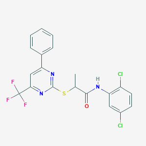 molecular formula C20H14Cl2F3N3OS B319691 N-(2,5-dichlorophenyl)-2-{[4-phenyl-6-(trifluoromethyl)-2-pyrimidinyl]sulfanyl}propanamide 