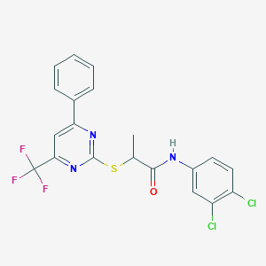 molecular formula C20H14Cl2F3N3OS B319693 N-(3,4-dichlorophenyl)-2-{[4-phenyl-6-(trifluoromethyl)-2-pyrimidinyl]sulfanyl}propanamide 