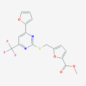 molecular formula C16H11F3N2O4S B319694 Methyl 5-({[4-(2-furyl)-6-(trifluoromethyl)-2-pyrimidinyl]thio}methyl)-2-furoate 
