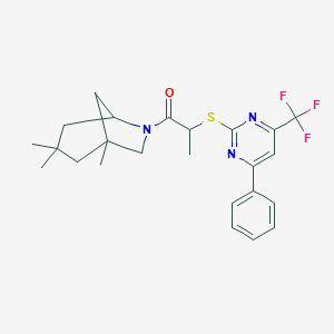 molecular formula C24H28F3N3OS B319697 1-Methyl-2-oxo-2-(1,3,3-trimethyl-6-azabicyclo[3.2.1]oct-6-yl)ethyl 4-phenyl-6-(trifluoromethyl)-2-pyrimidinyl sulfide 