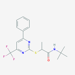 molecular formula C18H20F3N3OS B319700 N-tert-butyl-2-{[4-phenyl-6-(trifluoromethyl)pyrimidin-2-yl]sulfanyl}propanamide 