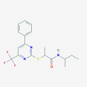 molecular formula C18H20F3N3OS B319701 N-(sec-butyl)-2-{[4-phenyl-6-(trifluoromethyl)-2-pyrimidinyl]sulfanyl}propanamide 