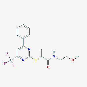 molecular formula C17H18F3N3O2S B319703 N-(2-methoxyethyl)-2-{[4-phenyl-6-(trifluoromethyl)-2-pyrimidinyl]sulfanyl}propanamide 