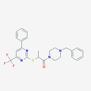 molecular formula C25H25F3N4OS B319704 1-(4-Benzylpiperazin-1-yl)-2-{[4-phenyl-6-(trifluoromethyl)pyrimidin-2-yl]sulfanyl}propan-1-one 