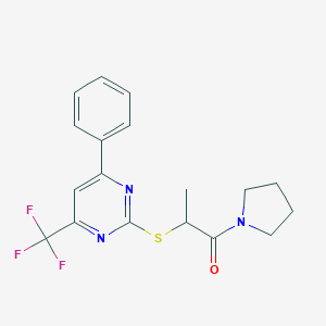 molecular formula C18H18F3N3OS B319705 1-methyl-2-oxo-2-(1-pyrrolidinyl)ethyl 4-phenyl-6-(trifluoromethyl)-2-pyrimidinyl sulfide 