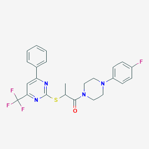 molecular formula C24H22F4N4OS B319708 2-[4-(4-Fluorophenyl)-1-piperazinyl]-1-methyl-2-oxoethyl 4-phenyl-6-(trifluoromethyl)-2-pyrimidinyl sulfide 