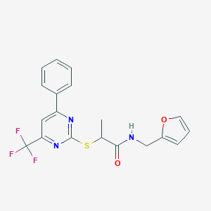 molecular formula C19H16F3N3O2S B319709 N-Furan-2-ylmethyl-2-(4-phenyl-6-trifluoromethyl-pyrimidin-2-ylsulfanyl)-propionamide 