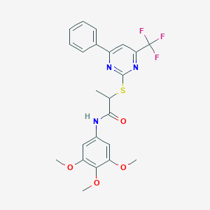 molecular formula C23H22F3N3O4S B319710 2-{[4-phenyl-6-(trifluoromethyl)-2-pyrimidinyl]sulfanyl}-N-(3,4,5-trimethoxyphenyl)propanamide 