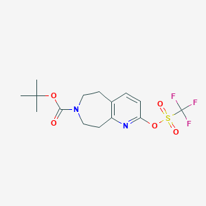 molecular formula C15H19F3N2O5S B3197105 tert-Butyl 2-(((trifluoromethyl)sulfonyl)oxy)-8,9-dihydro-5H-pyrido[2,3-d]azepine-7(6H)-carboxylate CAS No. 1003589-97-6