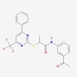 molecular formula C22H18F3N3O2S B319711 N-(3-acetylphenyl)-2-{[4-phenyl-6-(trifluoromethyl)-2-pyrimidinyl]sulfanyl}propanamide 