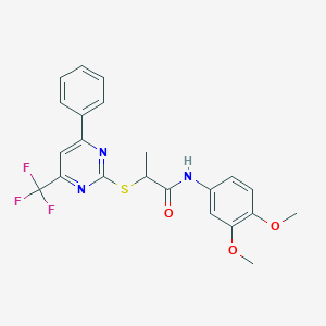 N-(3,4-dimethoxyphenyl)-2-{[4-phenyl-6-(trifluoromethyl)-2-pyrimidinyl]sulfanyl}propanamide