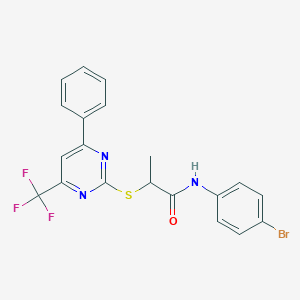 molecular formula C20H15BrF3N3OS B319714 N-(4-bromophenyl)-2-{[4-phenyl-6-(trifluoromethyl)-2-pyrimidinyl]sulfanyl}propanamide 