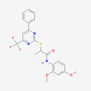 molecular formula C22H20F3N3O3S B319715 N-(2,4-dimethoxyphenyl)-2-{[4-phenyl-6-(trifluoromethyl)-2-pyrimidinyl]sulfanyl}propanamide 