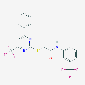 molecular formula C21H15F6N3OS B319716 2-{[4-phenyl-6-(trifluoromethyl)-2-pyrimidinyl]sulfanyl}-N-[3-(trifluoromethyl)phenyl]propanamide 