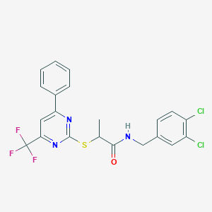 molecular formula C21H16Cl2F3N3OS B319720 N-(3,4-dichlorobenzyl)-2-{[4-phenyl-6-(trifluoromethyl)-2-pyrimidinyl]sulfanyl}propanamide 