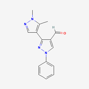 molecular formula C15H14N4O B3197245 3-(1,5-Dimethylpyrazol-4-yl)-1-phenylpyrazole-4-carbaldehyde CAS No. 1004451-74-4