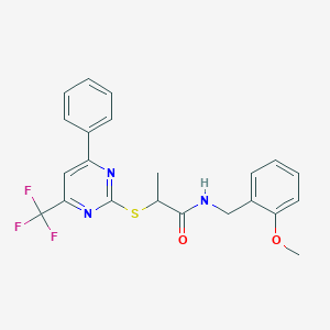 molecular formula C22H20F3N3O2S B319726 N-(2-methoxybenzyl)-2-{[4-phenyl-6-(trifluoromethyl)-2-pyrimidinyl]sulfanyl}propanamide 