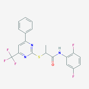 molecular formula C20H14F5N3OS B319727 N-(2,5-difluorophenyl)-2-{[4-phenyl-6-(trifluoromethyl)-2-pyrimidinyl]sulfanyl}propanamide 