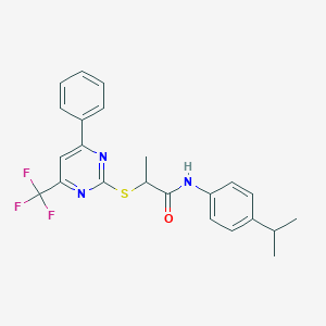 molecular formula C23H22F3N3OS B319731 N-(4-isopropylphenyl)-2-{[4-phenyl-6-(trifluoromethyl)-2-pyrimidinyl]sulfanyl}propanamide 