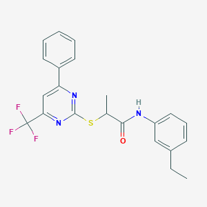 molecular formula C22H20F3N3OS B319732 N-(3-ethylphenyl)-2-{[4-phenyl-6-(trifluoromethyl)-2-pyrimidinyl]sulfanyl}propanamide 