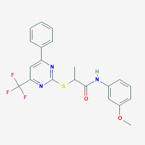 N-(3-methoxyphenyl)-2-{[4-phenyl-6-(trifluoromethyl)-2-pyrimidinyl]sulfanyl}propanamide