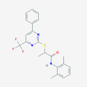 molecular formula C22H20F3N3OS B319735 N-(2,6-dimethylphenyl)-2-{[4-phenyl-6-(trifluoromethyl)-2-pyrimidinyl]sulfanyl}propanamide 