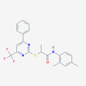 molecular formula C22H20F3N3OS B319736 N-(2,4-dimethylphenyl)-2-{[4-phenyl-6-(trifluoromethyl)-2-pyrimidinyl]sulfanyl}propanamide 