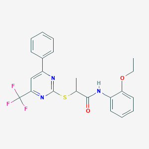 molecular formula C22H20F3N3O2S B319738 N-(2-ethoxyphenyl)-2-{[4-phenyl-6-(trifluoromethyl)-2-pyrimidinyl]sulfanyl}propanamide 