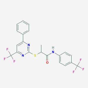 molecular formula C21H15F6N3OS B319739 2-{[4-phenyl-6-(trifluoromethyl)-2-pyrimidinyl]sulfanyl}-N-[4-(trifluoromethyl)phenyl]propanamide 