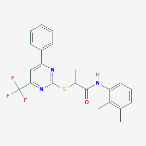 molecular formula C22H20F3N3OS B319740 N-(2,3-dimethylphenyl)-2-{[4-phenyl-6-(trifluoromethyl)-2-pyrimidinyl]sulfanyl}propanamide 